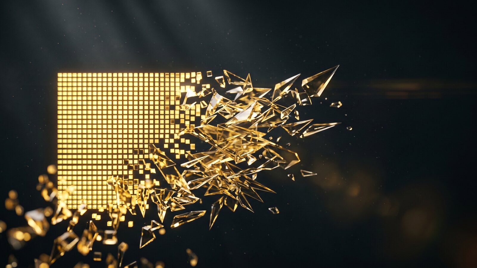Grade de pixels nítidos em luz dourada representando 4K real de verdade